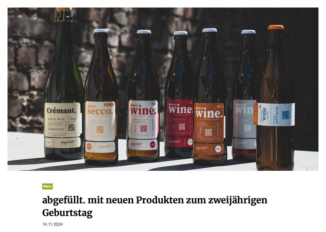 about drinks. "abgefüllt. mit neuen Produkten zum zweijährigen Geburtstag"